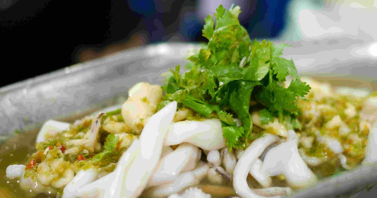 Squid Cooked With Herbs In Chinatown Bangkok