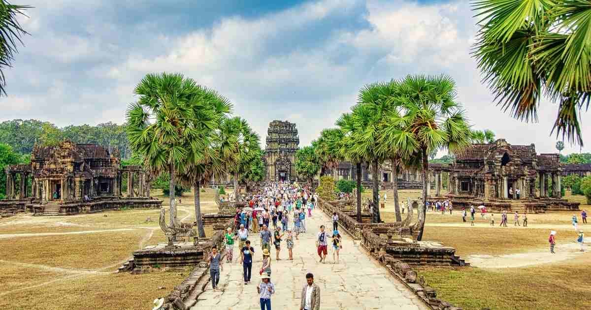 Crowds Of People Visiting Angkor Wat In Cambodia