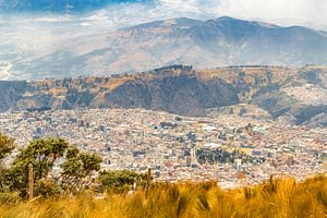 Andes Range Mountains Landscape Scene From The Top Of Cruz Loma Hill And Cityscape Of Quito, Ecuador