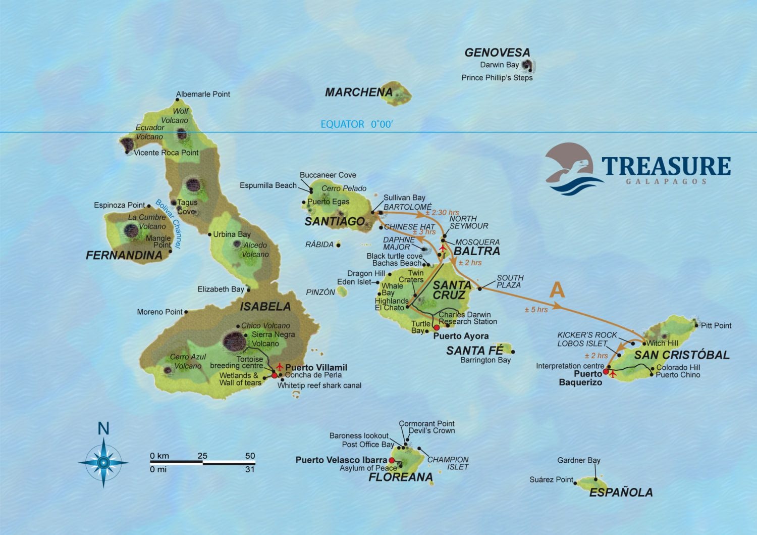 Galapagos itinerary map ATC Yachts galapagos luxury holiday Beyond Tourism