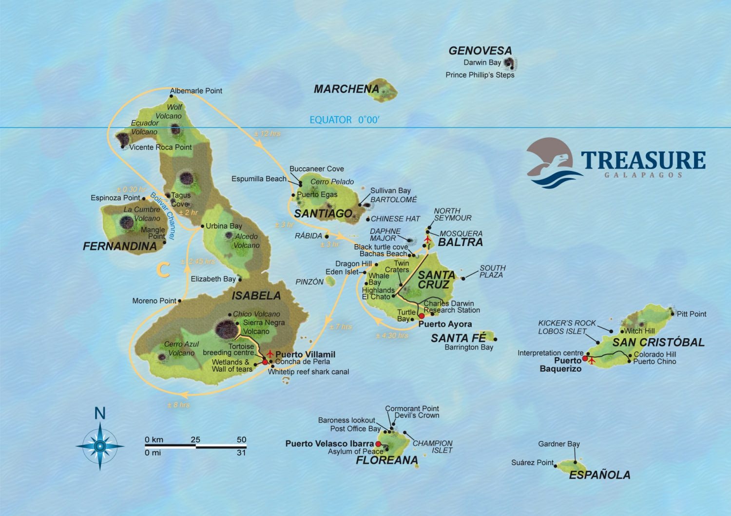 Galapagos itinerary map ATC Yachts galapagos luxury holiday Beyond Tourism